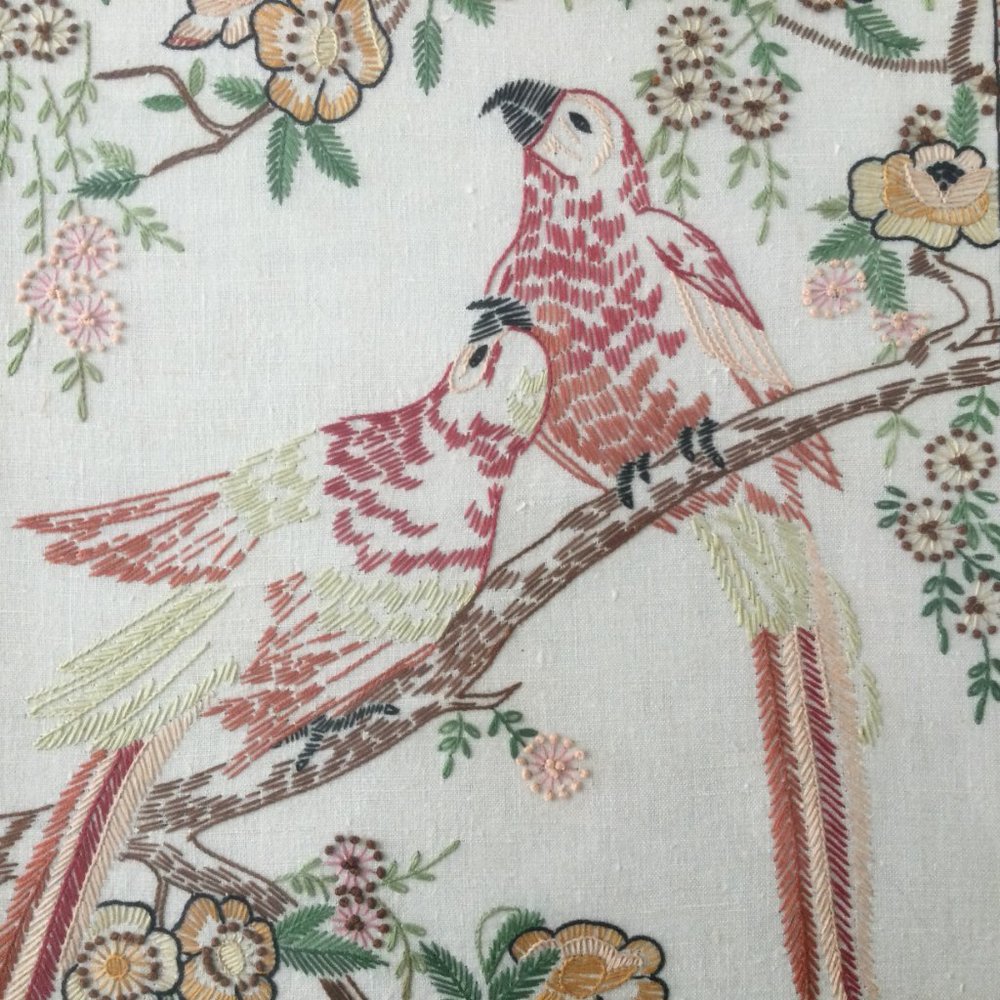 Vintage T.Eaton Co hand embroidery picture wall hangings framed flowers & birds - Picture 3 of 10
